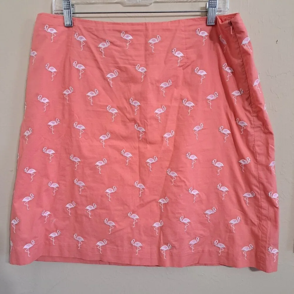Talbots Women's 16 Cotton Flamingo Skirt Coral Casual Resortwear Beach Golf